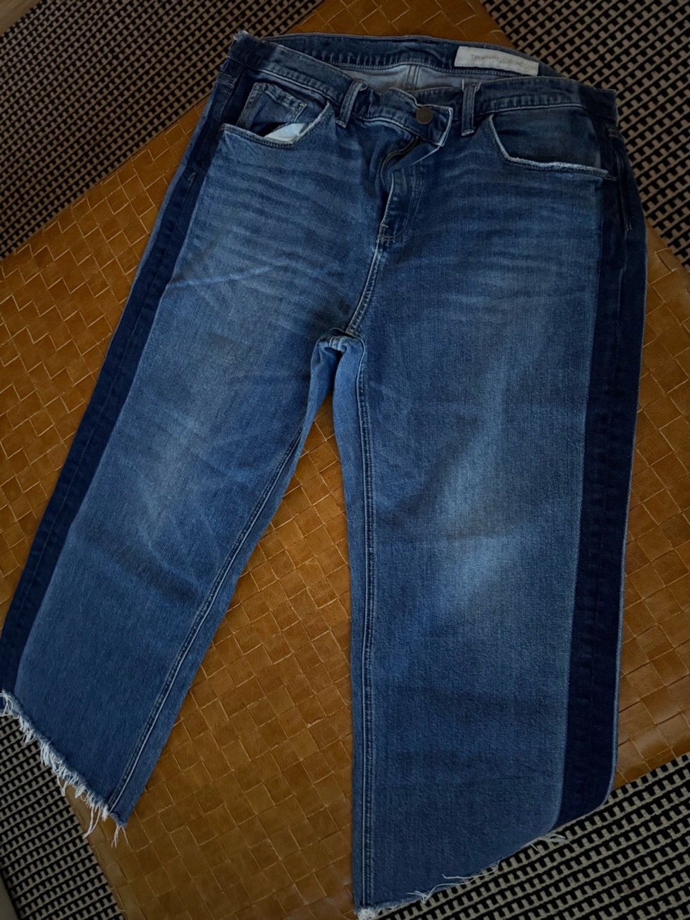 Treasure & Bond Women's Two-Tone Blue Boyfriend Jeans